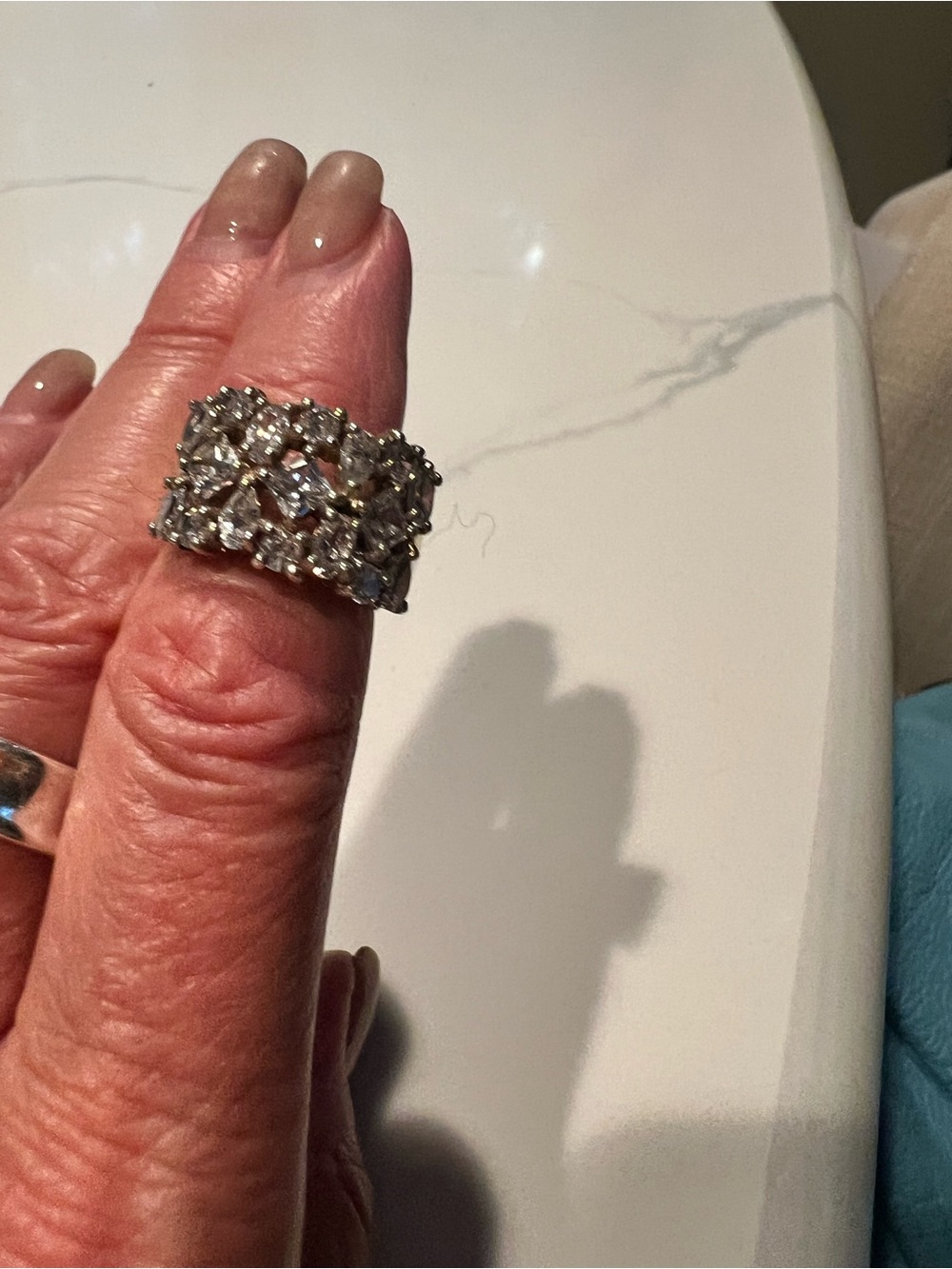 Silver-Tone Crystal Cluster Wide Band Ring - Women Jewelry
